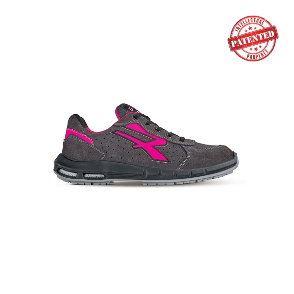 Upower Electra Plus S ESD Calzado de Seguridad Bajos - Talla 39 - Gamuza Perforada, Puntera de Aluminio, Antideslizantes, Antiarrugas, Suela PU/PU High Rebound, Proteccion S1PS FO SR - Color Gris/Fucsia