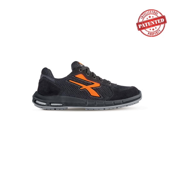 Upower Atos ESD S Plus Calzado de Seguridad Bajos - Talla 42 - Comodidad y Ligereza, Parte Superior de Nailon Ultraflexible y Gamuza Suave, Puntera de Aluminio, Suela Antideslizante, Proteccion S1PS FO SR - Color Gris/Naranja