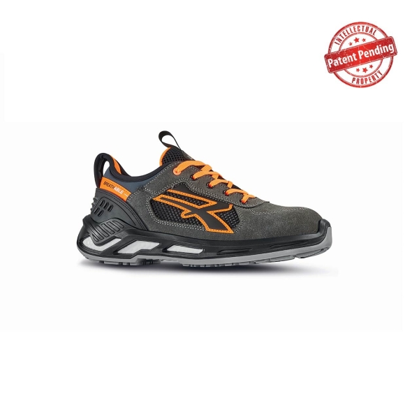 Upower Ryder S ESD Calzado de Seguridad Bajos - Talla 48 - Parte Superior de Nailon Ultraflexible, Gamuza Suave, Puntera de Aluminio, Suela Antideslizante, Proteccion S1PS FO SR - Color Gris/Naranja
