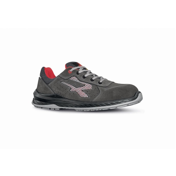 Upower Radial S ESD Calzado de Seguridad con Puntera Airtoe Composite - Talla 38 - Suela Antideslizante Resistente al Aceite, Sistema Antiperforacion, Plantilla Antifatiga, Proteccion S1PS FO SR - Color Gris/Rojo