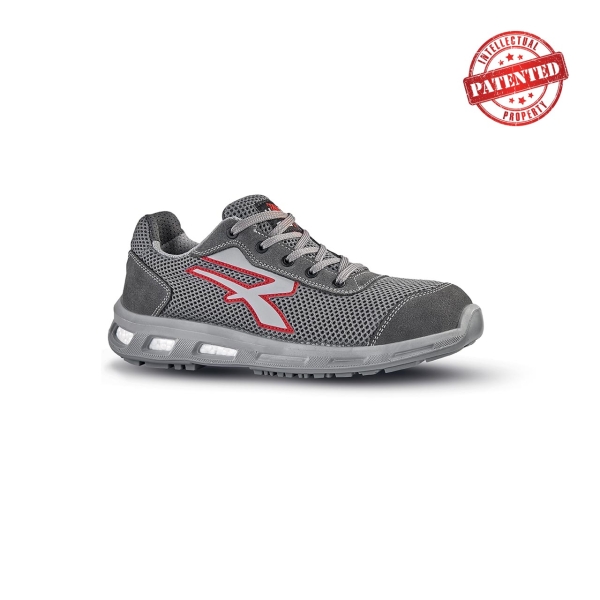 Upower Frequency S ESD Calzado de Seguridad - Talla 41 - Puntera AirToe Composite, Sistema Antipinchazos, Parte Superior Airnet Transpirable, Proteccion S1PS FO SR - Color Gris/Rojo