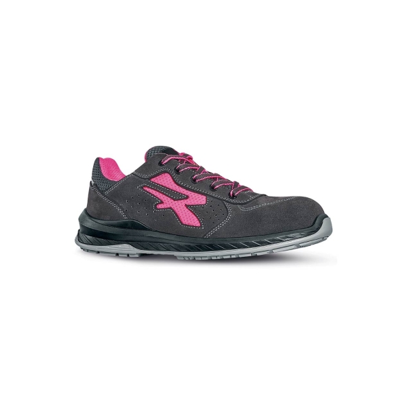 Upower Tokyo S ESD Calzado de Seguridad para Mujer - Talla 35 - Plantilla Antifatiga, Gamuza Perforada, Puntera AirToe Composite, Antiperforacion, Suela Antideslizante, Proteccion S1PS FO SR - Color Gris/Rosa