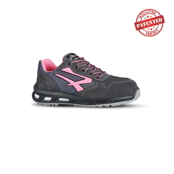 Upower Cherry S ESD Calzado de Seguridad Bajos - Talla 39 - Parte Superior de Nailon Ultraflexible y Gamuza Suave, Puntera de Aluminio, Suela Antideslizante, Proteccion S1PS FO SR - Color Gris/Rosa