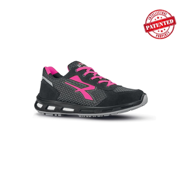 Upower Caeli O ESD Calzado de Seguridad Bajos - Talla 40 - Parte Superior de Nailon Ultraflexible y Gamuza Suave, Antiarrugas, Antideslizante, Suela de Poliuretano, Proteccion 01 FO SR - Color Gris/Rosa