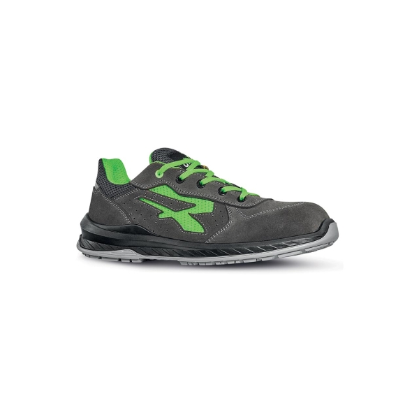 Upower Denver S ESD Calzado de Seguridad Comodo - Talla 35 - Gamuza Perforada, Transpirable, Plantilla Antifatiga, Puntera Airtoe Composite, Antiperforacion, Suela Antideslizante - Color Gris/Verde