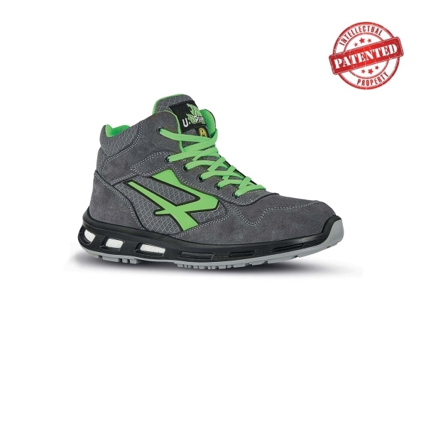 Upower Ramas S ESD Calzado de Seguridad Altos - Talla 41 - Ligeros y Comodos, Puntera de Aluminio, Antideslizante, Suela de Poliuretano, Proteccion S1PS FO SR - Color Gris/Verde