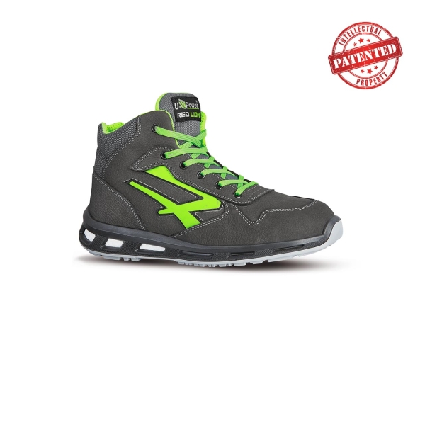 Upower Hummer S ESD Calzado de Seguridad Altos - Talla 37 - Cuero Nubuck Resistente, Puntera de Aluminio, Hidrofugos, Antiarrugas, Suela Antideslizante, Proteccion S3S CI FO SR - Color Gris/Verde