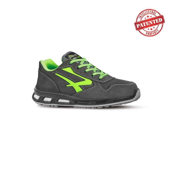 Upower Yoda S ESD Calzado de Seguridad Bajos - Talla 36 - Cuero Nubuck Resistente, Puntera de Aluminio, Hidrofugos, Antiarrugas, Suela Antideslizante PU/PU Infinergy, Proteccion S3S CI FO SR - Color Gris/Verde