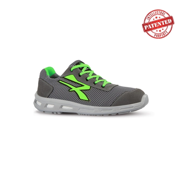 Upower Summer S ESD Calzado de Seguridad Bajo - Talla 41 - Puntera AirToe Aluminium, Antipinchazos, Suela Infinergy, Transpirable, Proteccion S1PS FO SR - Color Gris/Verde