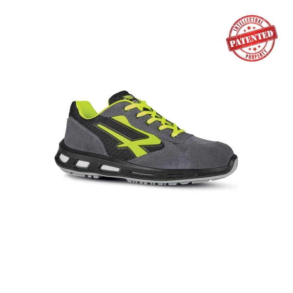 Upower Yellow S ESD Calzado de Seguridad Bajos - Talla 38 - Parte Superior de Nailon Ultraflexible y Gamuza Suave, Puntera de Aluminio, Suela Antideslizante, Proteccion S1PS FO SR - Color Gris/Verde