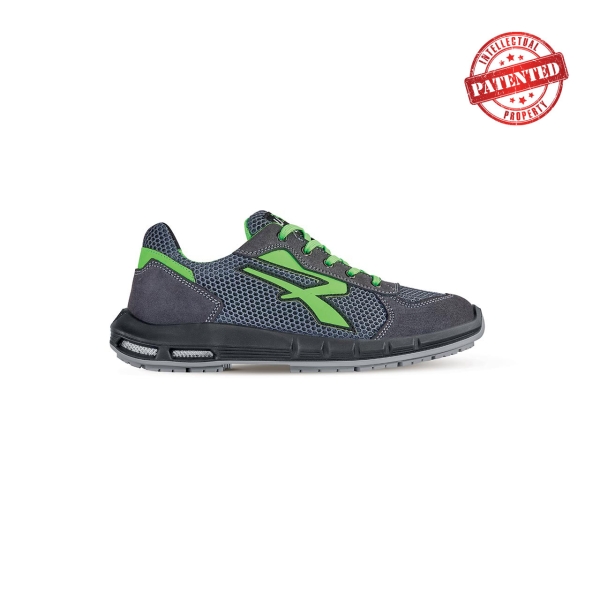 Upower Gemini Plus S ESD Calzado de Seguridad Bajos - Talla 46 - Parte Superior de Nailon Ultraflexible, Puntera de Aluminio, Suela Antideslizante, Proteccion S1PS FO SR - Color Gris/Verde