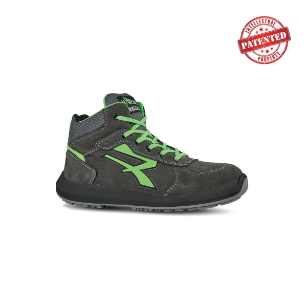 Upower Aries S ESD Calzado de Seguridad Altos - Talla 45 - Cuero Nubuck Resistente, Puntera de Aluminio, Hidrofugos, Antiarrugas, Suela Antideslizante, Proteccion S3S CI FO SR - Color Gris/Verde