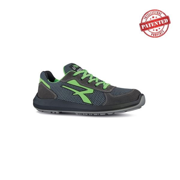 Upower Gemini S ESD Calzado de Seguridad Bajos - Talla 36 - Puntera de Aluminio, Suela Antideslizante, Nailon Ultraflexible, Gamuza Suave, Proteccion S1PS FO SR - Color Gris/Verde