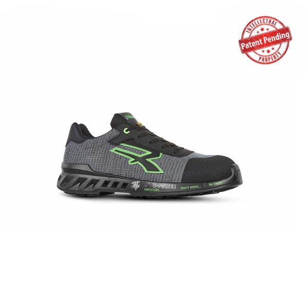 Upower Mike S ESD Calzado de Seguridad Ligeros y Transpirables - Talla 35 - Suela Antideslizante y Antiestatica, Puntera AirToe Aluminium, Plantilla Antiperforacion, Proteccion S1PS FO SR - Color Gris/Verde