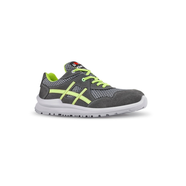 Upower Nico S Calzado de Seguridad Bajos - Talla 44 - Empeine de Gamuza, MESH Ultra-Transpirable, Puntal de Aluminio, Anti-Pinchazos, Antideslizante, Suela PU/PUTR, Proteccion S1PS FO SR - Color Gris/Verde