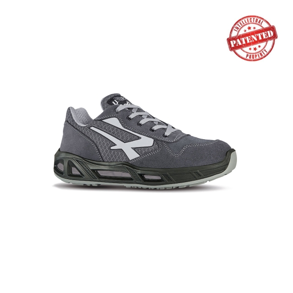 Upower Push Carpets ESD Calzado de Seguridad Bajos - Talla 41 - Parte Superior de Nailon Ultraflexible y Gamuza Suave, Puntera de Aluminio, Antiarrugas, Antideslizante, Proteccion S1PS FO SR - Color Gris/Verde