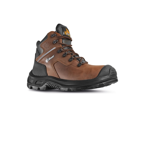 Upower Helsinki UK S ESD Calzado de Seguridad Altos y Robustos - Talla 48 - Piel Pull-Up Hidrofuga, Puntera Composite Airtoe, Sistema Antiperforacion Textil, Suela Resistente al Aceite y Antiestatica, Proteccion Contra el Frio - Color Marron