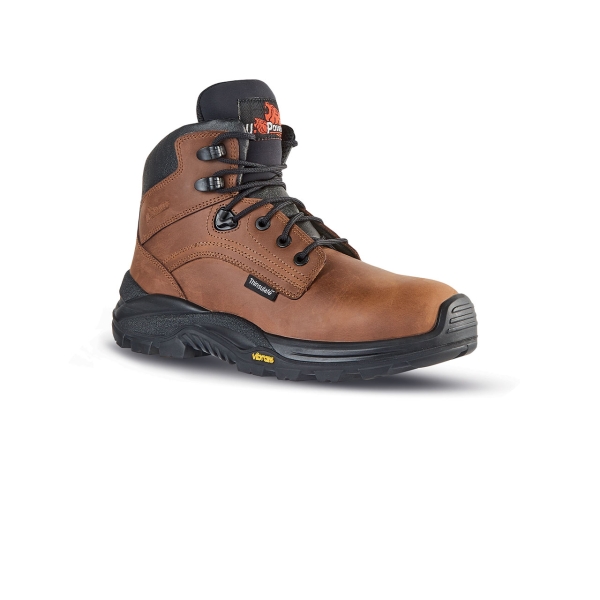 Upower Iron RS S Calzado de Seguridad Botines - Talla 38 - Empeine Piel Pull-Up Hidrofugo, Aislamiento Thinsulate, Puntal AirToe Composite, Suela Antiperforacion Antideslizante - Color Marron