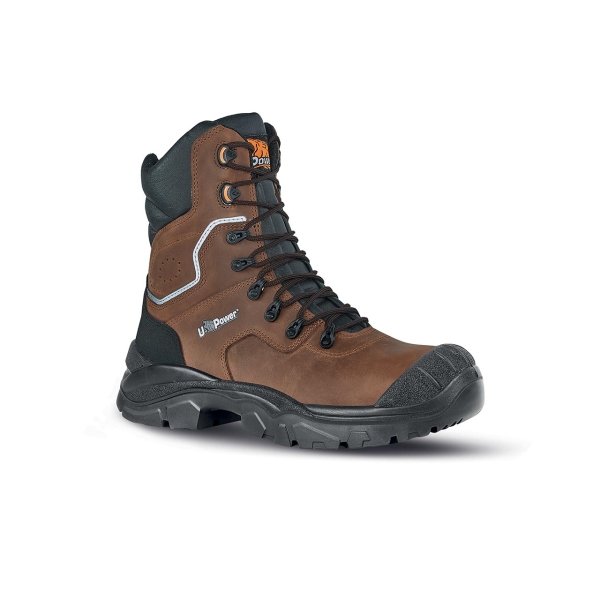 Upower Calgary UK S Calzado de Seguridad Botines - Talla 44 - Empeine Piel Pull-Up Hidrofugo, Toe-Tapa Poliuretano, Mesh Transpirable, AirToe Composite, Antiperforacion, Antideslizante, Suela PU/PU, Proteccion S3S FO SR - Color Marron