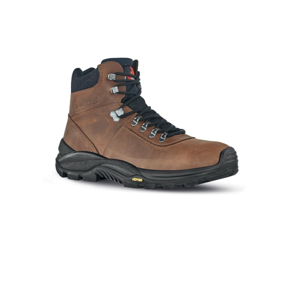 Upower Trail S Botines de Seguridad - Talla 46 - Empeine Piel Pull-Up Engrasado Hidrofugo, Puntal Composite, Antiperforacion, Transpirables, Suela Antideslizante PU/VIBRAM, Proteccion S3S CI HI HRO FO SR - Color Marron