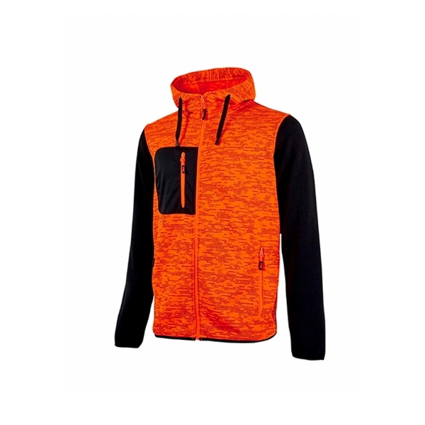 Upower Rainbow Sudadera con Forro Polar - Talla L - Cuello Alto, Cremallera Central, Capuchon Ajustable, Bolsillo Pecho con Cremallera, Proteccion DPI1 - Color Naranja Fluorescente
