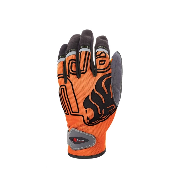 Upower Niko Guantes de Trabajo con Destreza y Flexibilidad - Talla L - Dorso Elastico Transpirable, Palma Resistente, Compatible con Pantallas Tactiles - Color Naranja Fluorescente