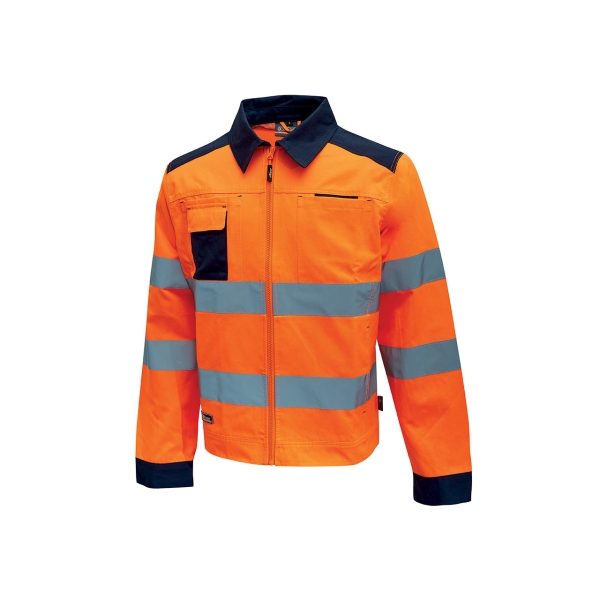 Upower Glare Chaqueta Funcional con Bolsillos Multifuncionales - Talla 3XL - Puños Ajustables, Rayas Reflectantes, Triple Costuras, Proteccion DPI2, Certificacion CE - Color Naranja Fluorescente