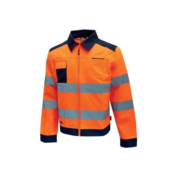 Upower Gleam Chaqueta Funcional con Bolsillos Multifuncionales - Talla XL - Portatarjetas Retractil, Rayas Reflectantes, Triple Costuras, Proteccion DPI2 - Color Naranja Fluorescente