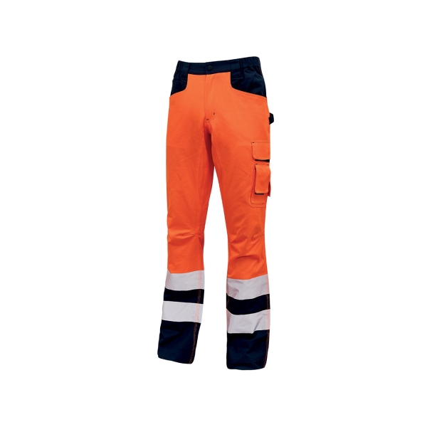 Upower Light Pantalon de Trabajo con Multiples Bolsillos - Talla 2XL - Eslinga para Martillo, Cintura Elastica, Rodillas Preformadas, Detalles Reflectantes, Proteccion DPI2 - Color Naranja Fluorescente