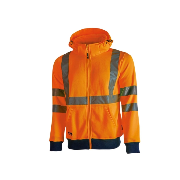 Upower Melody Sudadera Moderna - Talla S - Rayas Reflectantes, Cremallera Central, Cuello Alto, Capuchon Desmontable, Puños Elasticos, Proteccion DPI2, Bolsillos Inferiores - Color Naranja Fluorescente