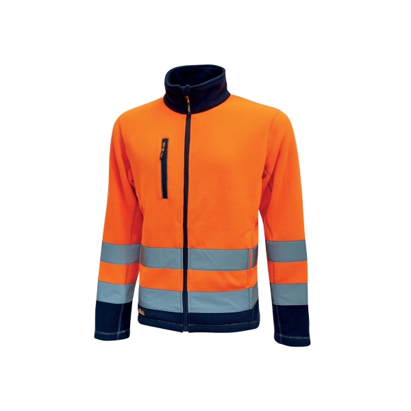 Upower Boing Chaqueta Polar con Cremallera Completa - Talla S - Bolsillos Inferiores y para Movil, Rayas Reflectantes, Proteccion DPI2, Durabilidad Hasta 50 Lavados - Color Naranja Fluorescente