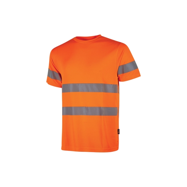 Upower Mizar Camiseta de Trabajo Alta Visibilidad - Talla L - Bandas Reflectantes, Tejido Transpirable Nido de Abeja, Cinta Antisudor, Durabilidad Hasta 25 Lavados - Color Naranja Fluorescente