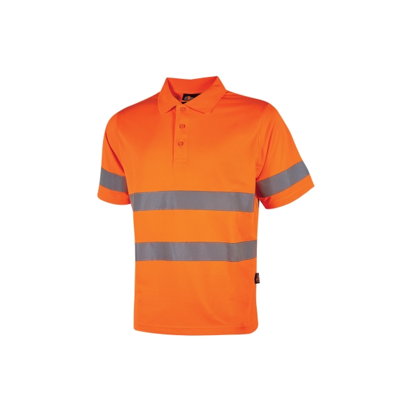 Upower Enif Polo de Trabajo Alta Visibilidad - Talla S - Franjas Reflectantes, Tejido Transpirable y Resistente, Cuello de Canale, Tira Antisudor, Resistente a Lavados - Color Naranja Fluorescente