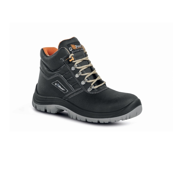 Upower Tanner L Calzado de Seguridad Altos - Talla 47 - Empeine en Cuero Impreso, Puntal en Acero, Antiperforacion, Antideslizante, Lamina de Acero Ergonomica, Suela PU/PU, Proteccion S1P FO SR - Color Negro