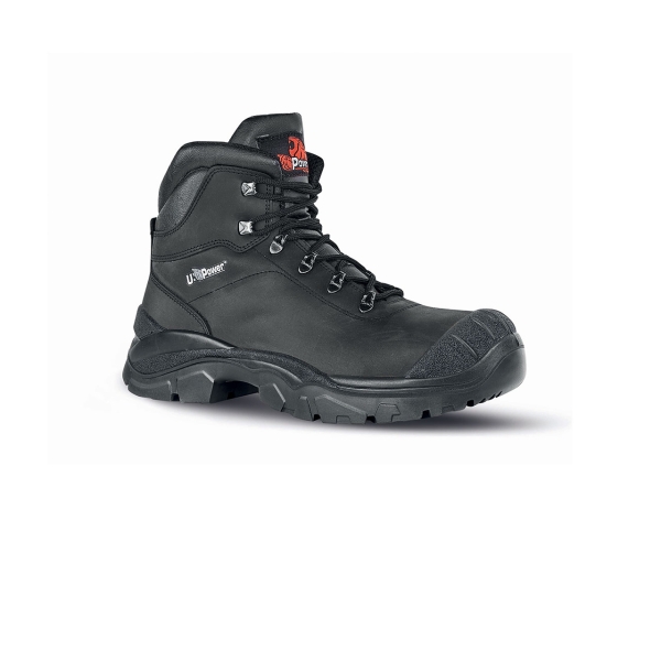 Upower Terranova UK S Calzado de Seguridad Botines - Talla 47 - Empeine Piel Pull-Up Hidrofugo, Inserciones Mesh Transpirable, Puntal AirToe Composite, Antiperforacion, Antideslizante, Suela Resistente, Proteccion S3S FO SR - Color Negro
