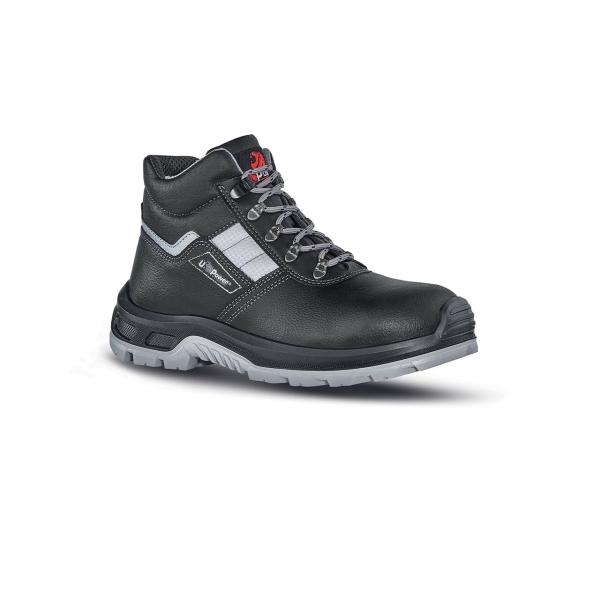 Upower Star RS S Botines de Seguridad - Talla 45 - Empeine Piel Flor Grana Mina, Hidrofugos, Puntal Composite, Antiperforacion, Suela Antideslizante PU/PU, Proteccion S3S FO SR - Color Negro