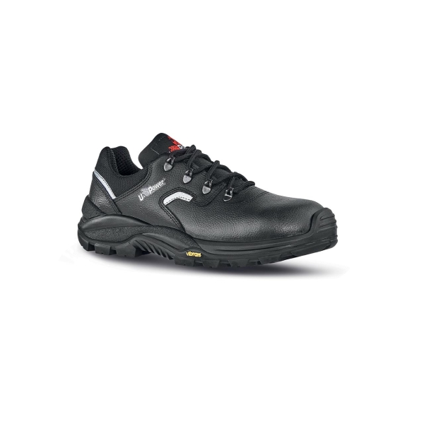 Upower Eruption S Calzado de Seguridad Bajos - Talla 43 - Empeine Piel Flor, Hidrofugos, Puntal Composite, Antiperforacion, Suela Antideslizante PU/VIBRAM, Proteccion S3S CI HI HRO FO SR - Color Negro