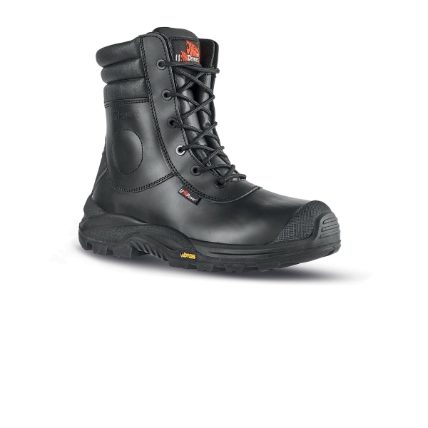 Upower Leopard UK S Calzado de Seguridad - Talla 45 - Empeine Piel Hidrofugo, Puntal Composite, Antiperforacion, Antideslizante, Suela PU VIBRAM, Proteccion S3S CI HI HRO FO SR - Color Negro
