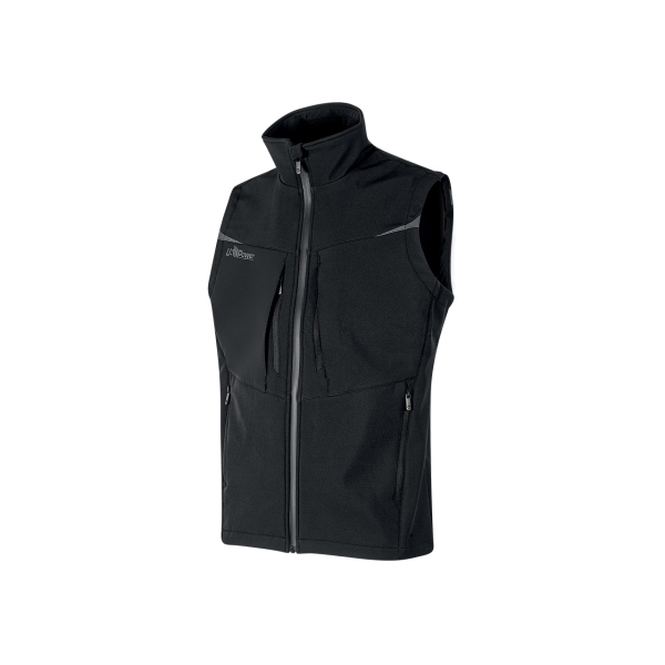 Upower Brio Chaleco de Trabajo Softshell Repelente al Agua - Talla XL - Tecnologia Grafeno, Ligero y Duradero, Multiples Bolsillos Practicos, Insertos Reflectantes, Cremallera Waterproof - Color Negro