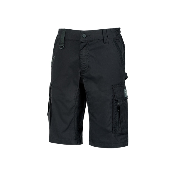 Upower Solaris Bermudas Cargo Funcionales - Talla M - Tejido Ripstop Elastico, Multibolsillos, Detalles Reflectantes, Proteccion Lumbar, Cierre Antirayaduras, Porta Identificacion Oculto - Color Negro