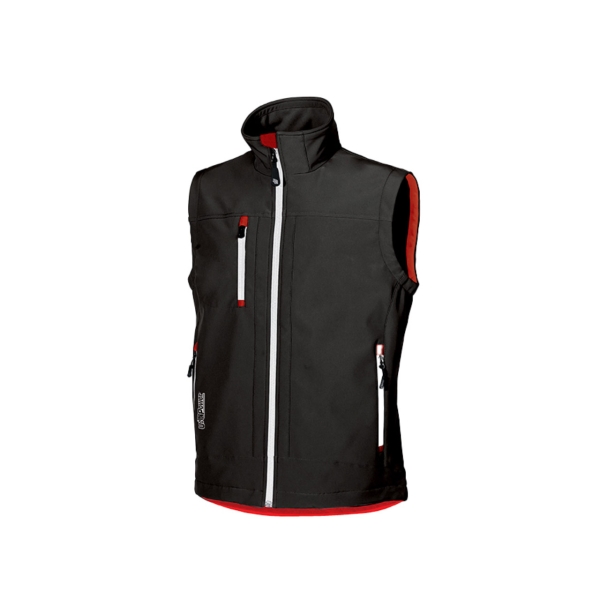 Upower Climb Chaleco de Trabajo Soft Shell - Talla XL - Tejido Elastico Transpirable, Resistente al Viento y Agua, Bolsillo para Movil con Cremallera, Proteccion DPI1 - Color Negro Carbon