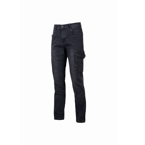 Upower Tommi Vaqueros Cargo de Trabajo - Talla 34 - Tejido Elastico, Bolsillos Laterales con Botones, Proteccion DPI1, Ajuste Regular - Color Negro Carbon