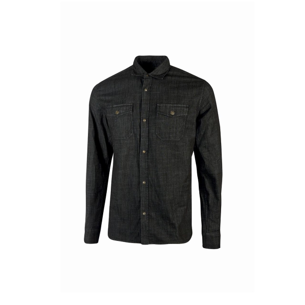 Upower Maple Camisa de Trabajo de Alta Calidad - Talla 5XL - Tela Reciclada, Mangas Largas, Bolsillos con Solapa, Cierre a Presion, Proteccion DPI1, Cuello Bordado, Puños Ajustables - Color Negro Carbon