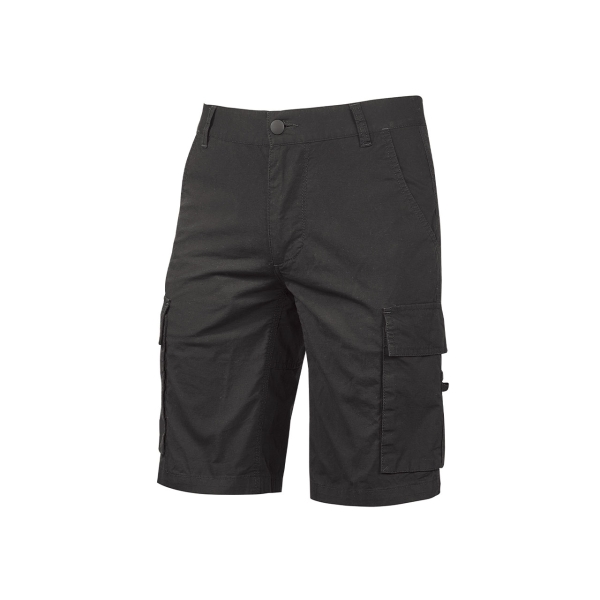 Upower Summer Bermuda Cargo Algodon Elastico - Talla 3XL - Ajuste Slim-Fit, Bolsillos Multifuncionales, Triple Costura, Boton Antiarañazos, Proteccion DPI1 - Color Negro Carbon