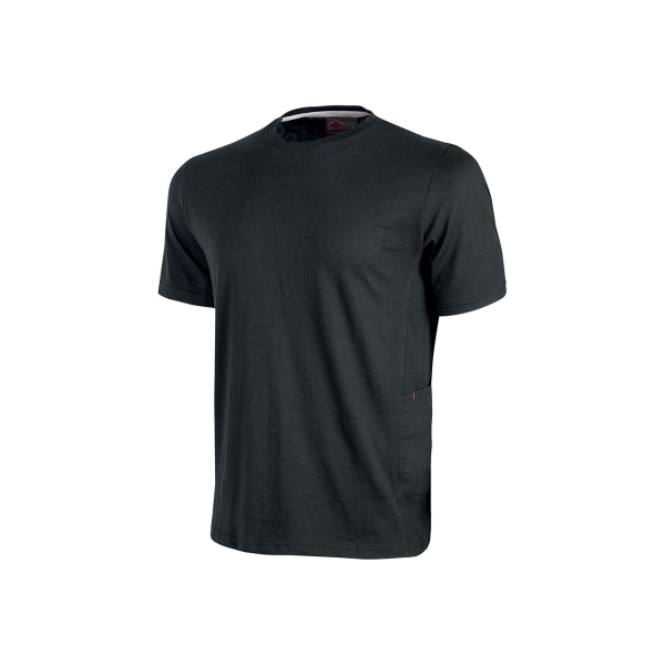 Upower Road Camiseta de Manga Corta en Polycotton Jersey - Talla 4XL - Slim-Fit, Cuello Acanalado Elastico, Bolsillo para Celular, Cinta Reflex, Proteccion DPI1 - Color Negro Carbon