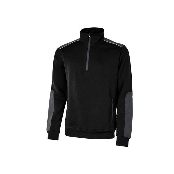 Upower Cushy Sudadera Cepillada con Media Cremallera - Talla M - Cuello Alto, Bolsillos con Cremallera, Refuerzos Antidesgaste, Detalles Reflectantes, Proteccion DPI1 - Color Negro Carbon