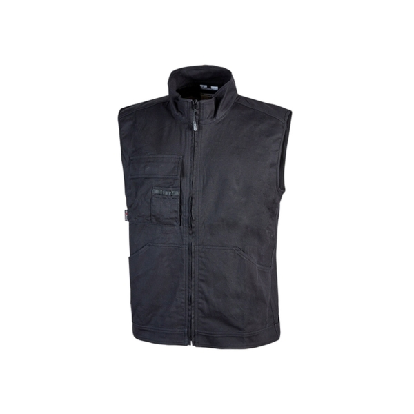 Upower Wave Chaleco de Trabajo en Algodon Elastico - Talla M - Bolsillos Frontales Amplios, Bolsillo Multifuncional, Ajuste de Velcro, Cinta Reflectante, Proteccion DPI1 - Color Negro Carbon