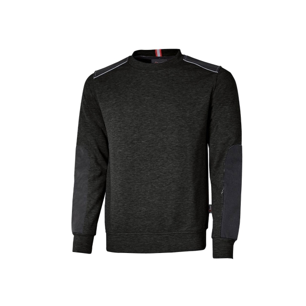 Upower Ryke Sudadera Cepillada Cuello Redondo - Talla 3XL - Bolsillo en Antebrazo, Refuerzos en Codos y Hombros, Elementos Reflectantes, Proteccion DPI1 - Color Negro Carbon