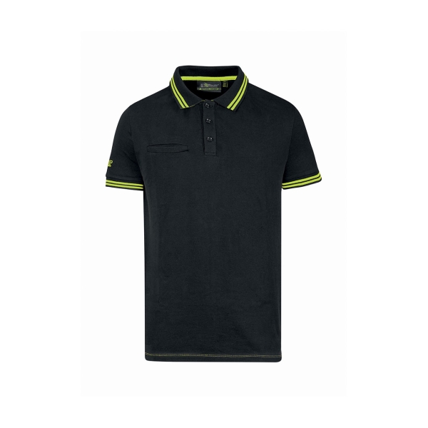 Upower Way Polo Hombre Manga Corta - Talla 3XL - Algodon Stretch, Ajuste Slim Fit, Ribetes en Contraste, Cierre Tres Botones, Aberturas Laterales, Proteccion DPI1 - Color Negro Carbon