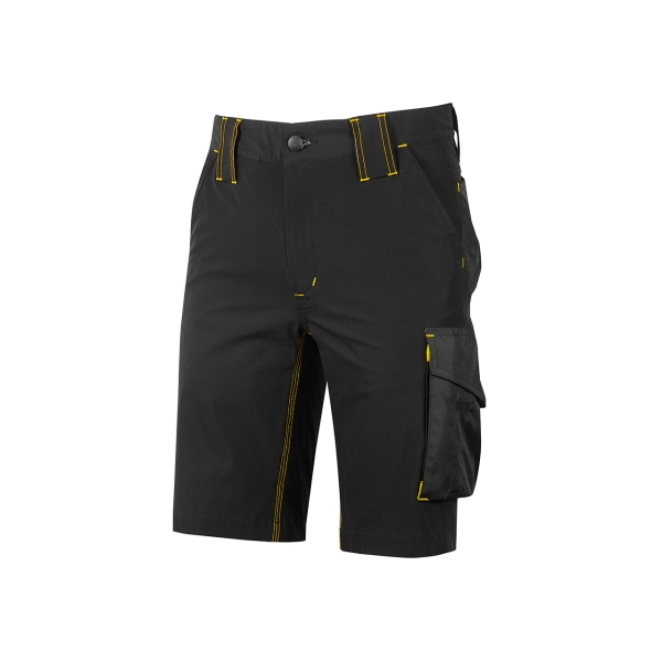 Upower Mercury Pantalon Corto Resistente y Transpirable - Talla 3XL - Tejido U-4 Stretch, Proteccion DPI1, Ajuste Retractil, Costuras Triples, Slim Fit, Multiples Bolsillos Funcionales - Color Negro Carbon